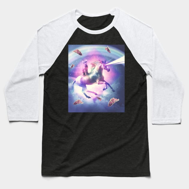 Space Cat Riding Unicorn - Laser, Tacos And Rainbow Baseball T-Shirt by Random Galaxy